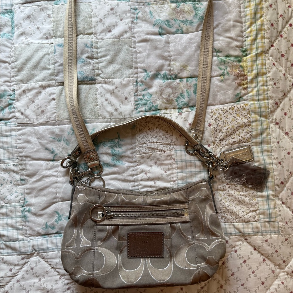 Coach Grey Silver Signature Poppy Crossbody Bag